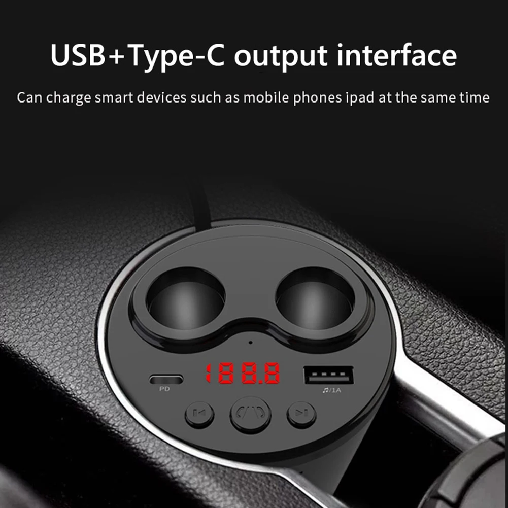 G63 รถบลูทูธ 5.0 เครื่องส่งสัญญาณ FM-ซ็อกเก็ตไฟแช็ก PD ประเภท C USB Charger เพลง MP3 เครื่องเล่น TF Card แฮนด์ฟรี