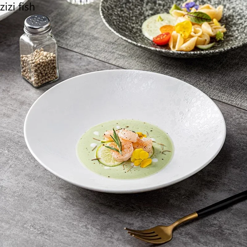 Creative Rock Pattern Ceramic Deep Plate Restaurant Thick Soup Plate Salad Plate Pasta Plates Service Plates Featured Tableware