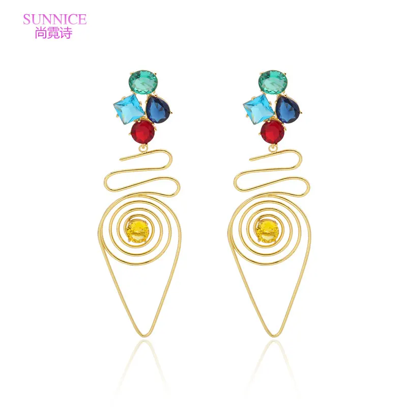 

Multicolor Drop Earrings For Women 18K Gold Large Women's Earring Luxurious Jewelry Long Earring Trendy Wedding Clip Earring