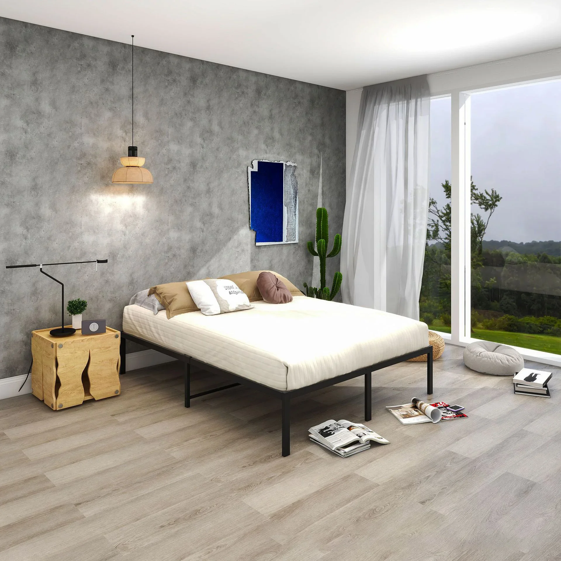 2026 Superventas Moderna Base de Cama Metálica de Acero al Carbono Negro, Tamaños Matrimonial, Individual, King y Queen, Plataforma Ahorradora de Espacio, Ecológica, para Hotel y Apartamento