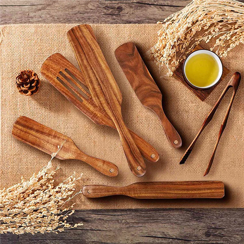 

18 Pcs Wooden Spurtle Set, Teak Spurtle Set Heat Resistant Wooden Spatula Cooking Utensils Set Non-Stick Wooden Spoons-B09B