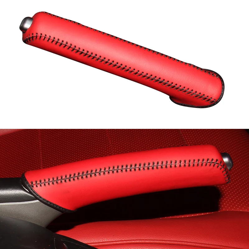 

Custom Car Hand Brake Covers Top Layer Leather Case For PORSCHE Handbrake Grips Cover DIY Auto Genuine Leather Handbrake Cover