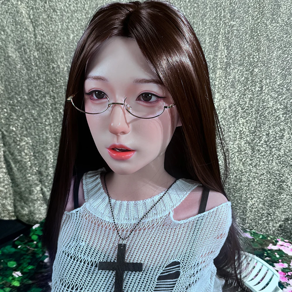 Lifelike Silicone Doll Head, Hand Planted Hair, Open Mouth Movable Oral Structure,  Photography Display Model，No Stand Included