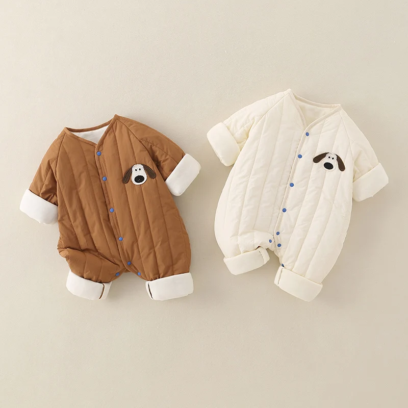 귀여운 아기 남자아이 만화 강아지 점프수트 코트 신생아 면 안감 원지 하이웨이스트 긴 바지 96% 면 함유