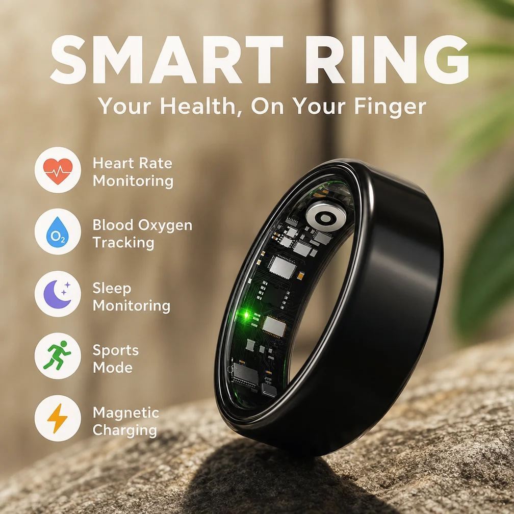 2026 New smart ring Bluetooth call blood pressure/oxygen monitor IP68 waterproof heart rate GPS tracking smartring for iPhone
