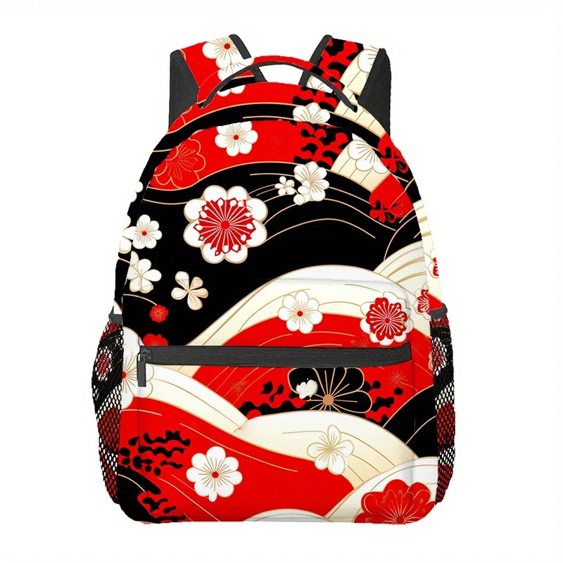 Japanese Classic Floral Seamless Pattern Outdoor Sports Double Shoulder Backpack, Travel Backpack, Adjustable