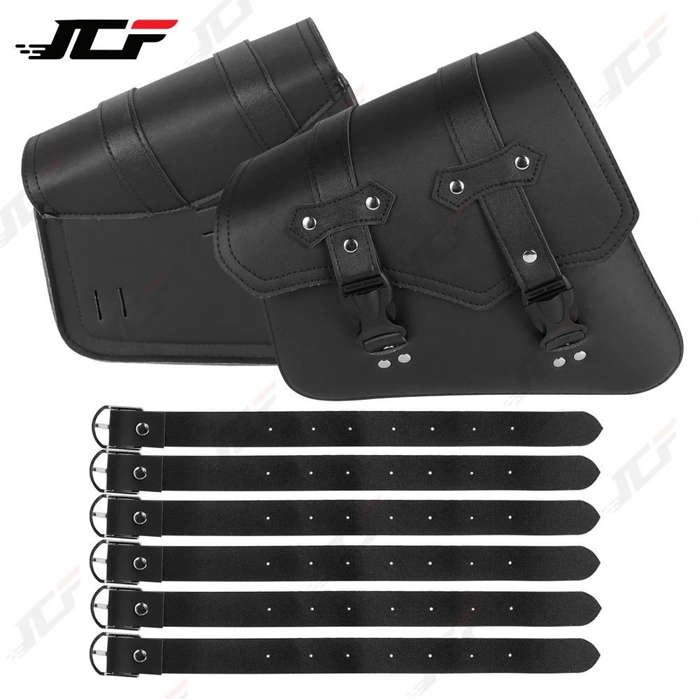 Universal Motorcycle Saddle Bags PU Leather Tool Bag w/Water Bottle Holder Cafe Racer Luggage Bag Waterproof For Cruiser Custom