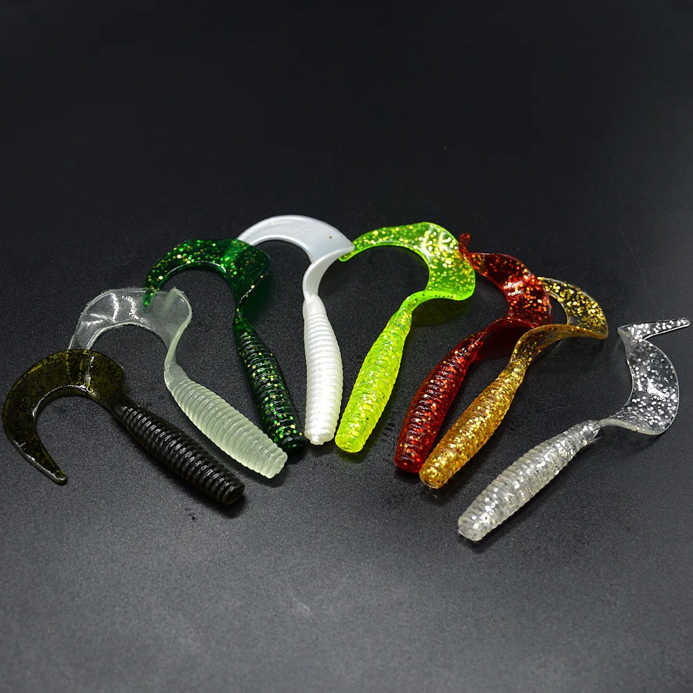 Angelköder Weicher Köder Wurm 7cm 9cm Süß- und Salzwasser Einzelschwanz-Grub Künstliche Köder TEXAS RIG Jigkopf Set 10 Stück AUSVERKAUF – Detail 2