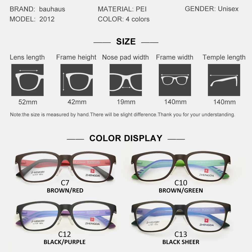 Buahaus Glasses Frames Men Eyewear Optical Prescription TR90 Frame Eyeglasses square Myopia Retro spectacle Women reading2012