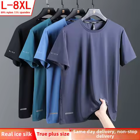 Camisetas de seda de hielo de alta calidad para hombre, camiseta de talla grande 8XL para hombre, camiseta para hombre gordo, camisetas transpirables para correr, envío rápido