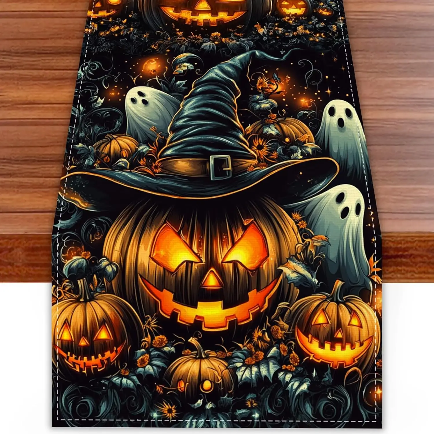 Halloween Black Pumpkins Ghost Linen Table Runner Party Table Decor Reusable Kitchen Dining Table Runner Halloween Decorations
