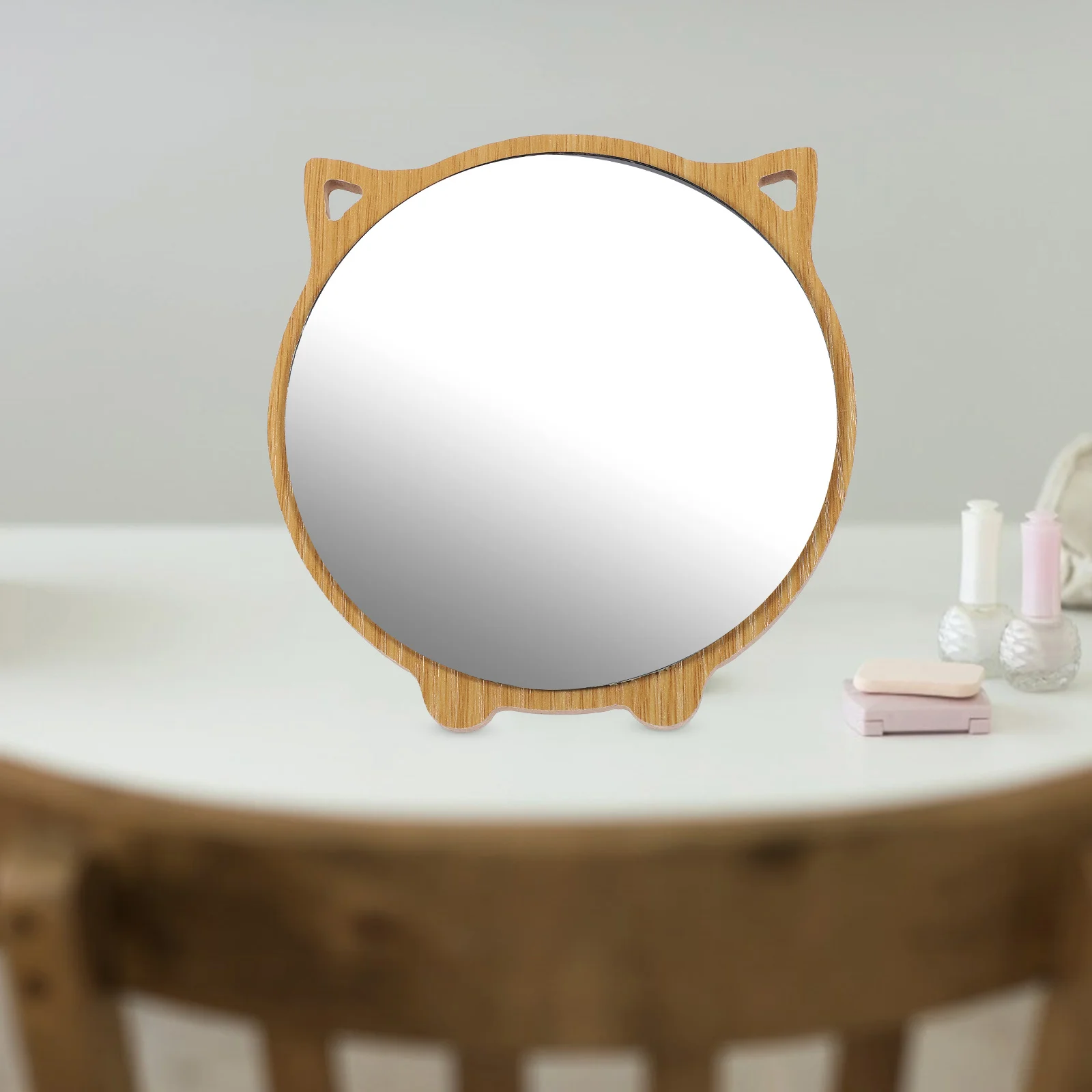 مرآة خشبية بتصميم قطة، زجاج عالي الجودة، دعم ثابت، ديكور أنيق لغرفة النوم والحمام للاستخدام اليومي #5