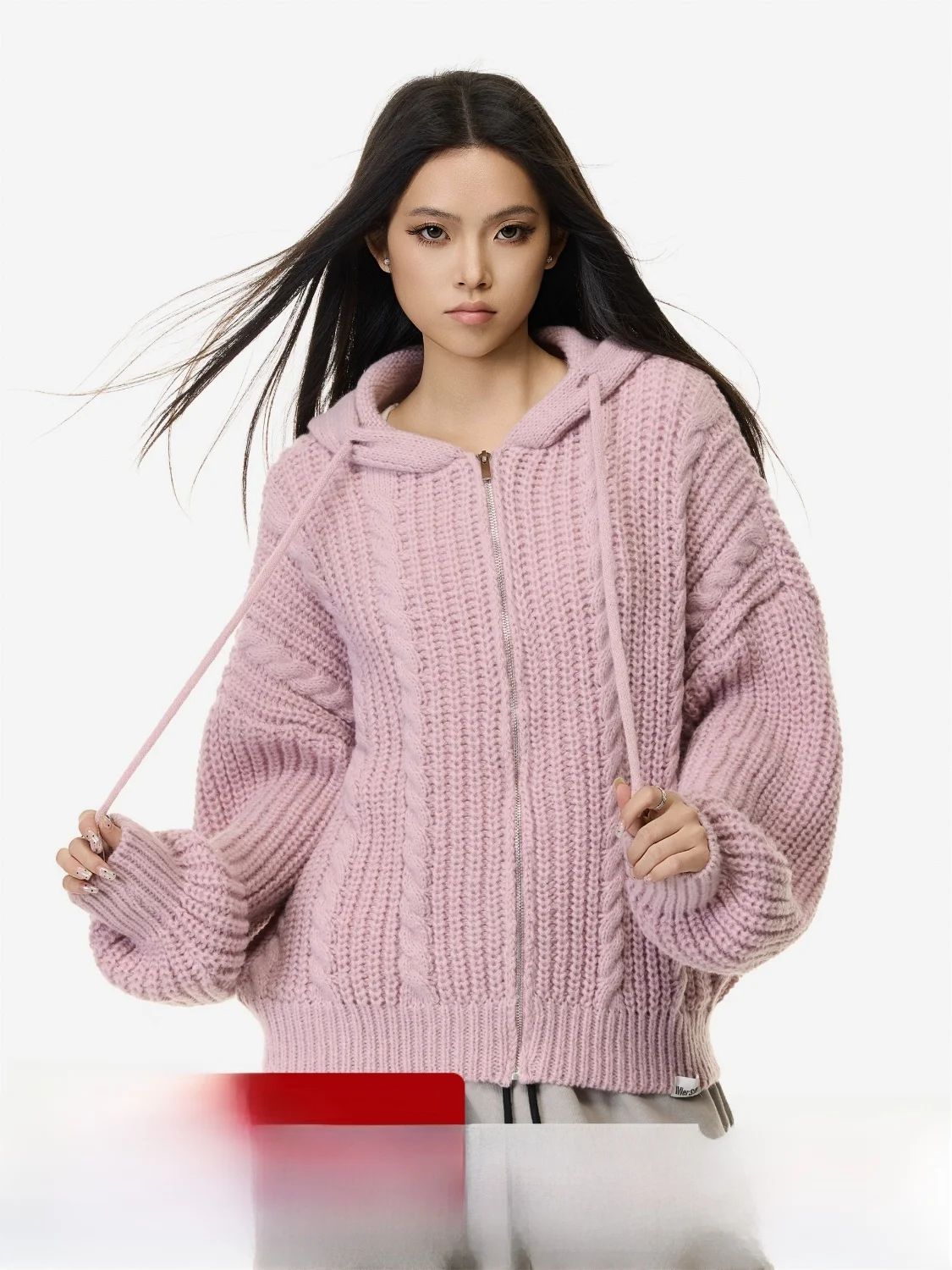 

Теплый вязаный кардиган на молнии для женщин, из пряжи с эффектом кос, уютная осенне-зимняя верхняя одежда для повседневной носки, удлиненный, с длинными рукавами