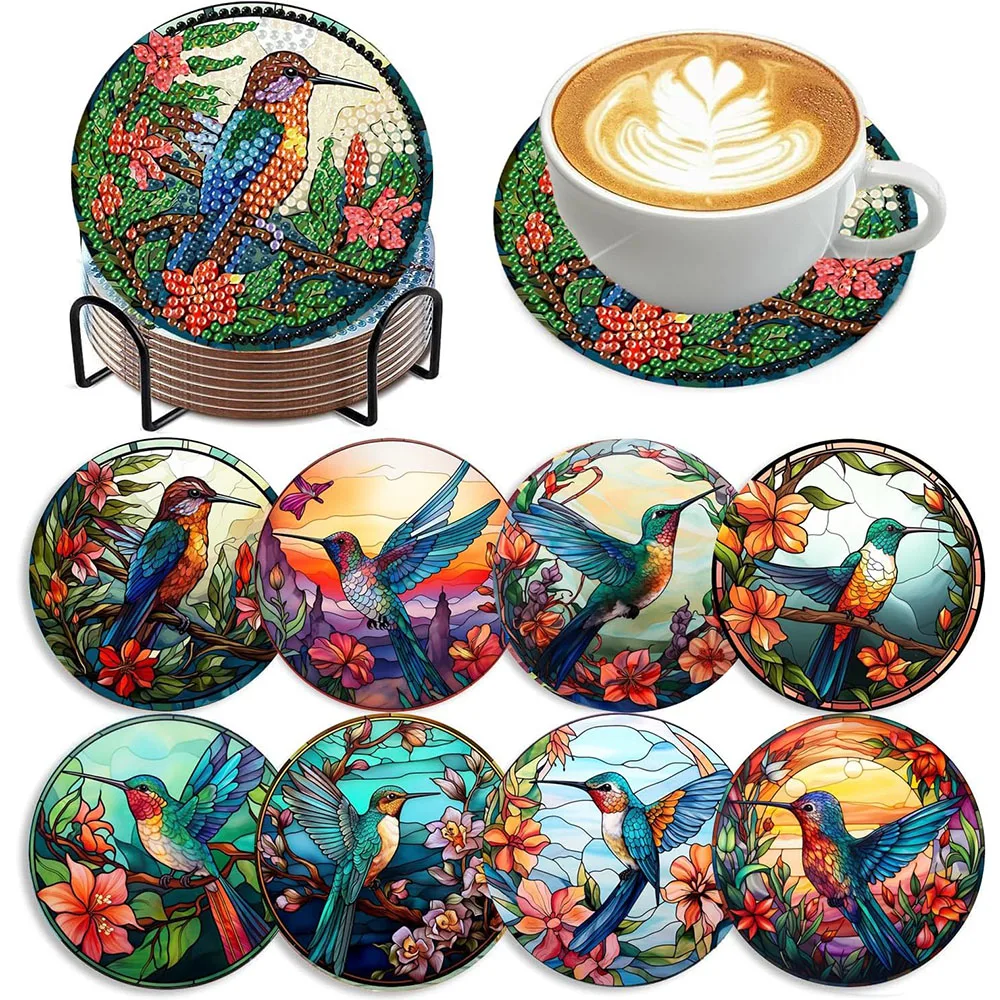 

Набор для алмазной живописи «сделай сам», набор из 8 подставок с держателем, Подсолнухи, ландшафта, домашнего питомца, кошки, пасхальные алмазные подставки для напитков, подарок