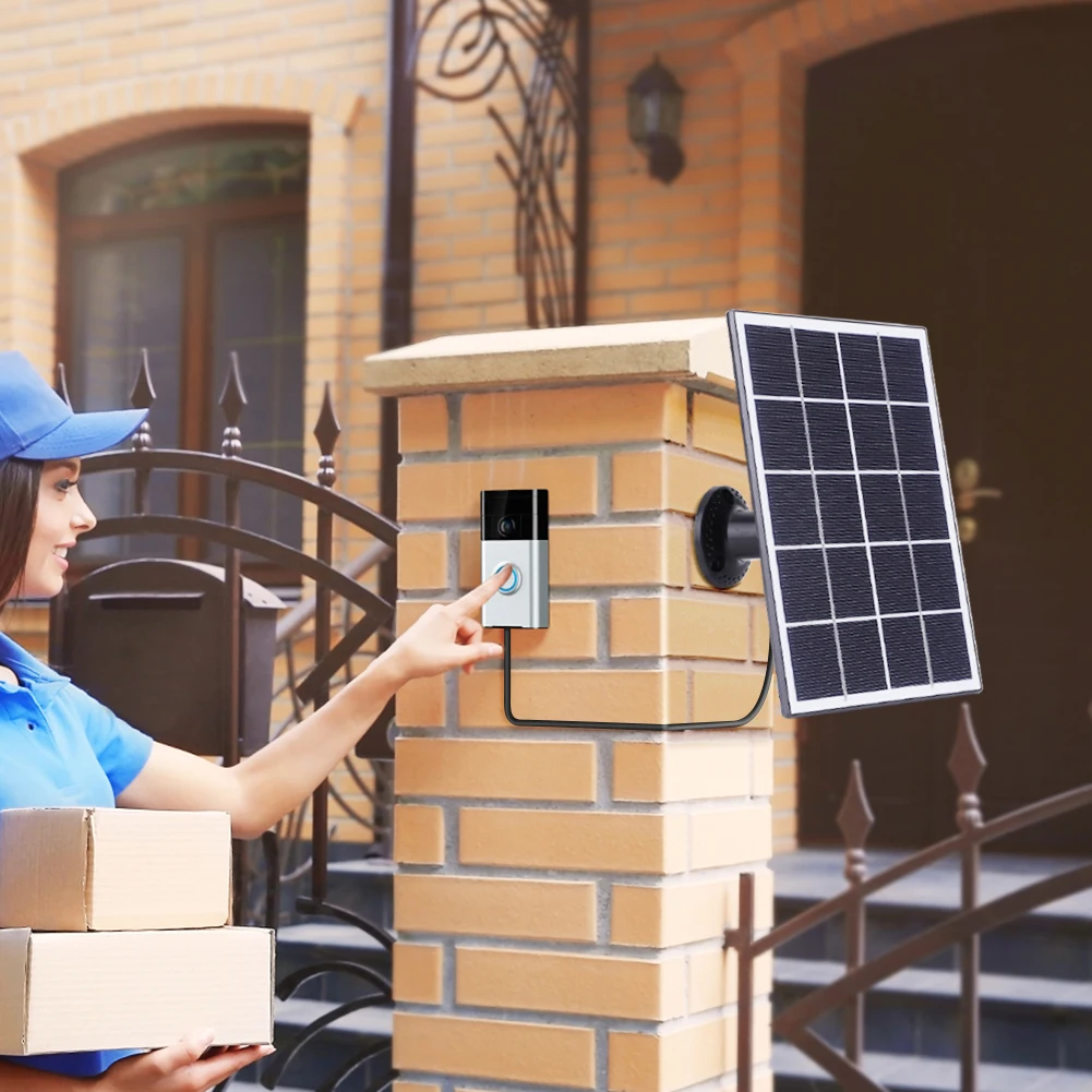 لوحة شمسية 20 وات لجرس الباب الدائري 360 °   قابل للتعديل جدار جبل لوحة للطاقة الشمسية شاحن لوحة شحن الطاقة الشمسية لجرس باب يتضمن شاشة عرض فيديو 4