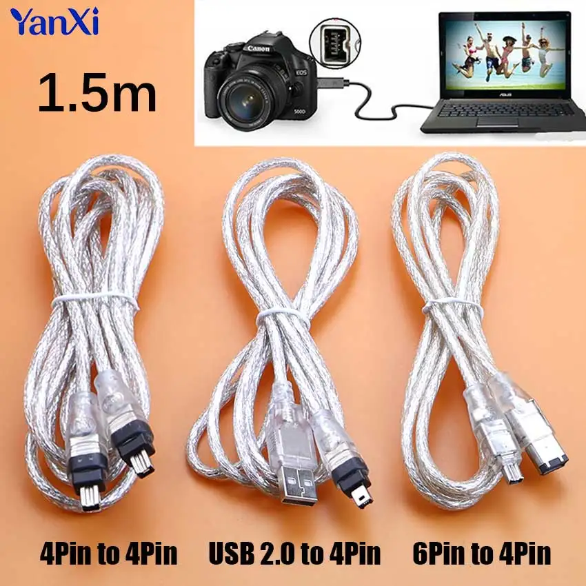 1.5m USB 2.0 IEEE 1394 Firewire Cable 4Pin To 4P 6P USB Video Capture Data Transfer Cord For MINIDV HDV Digital Camera Camcorder