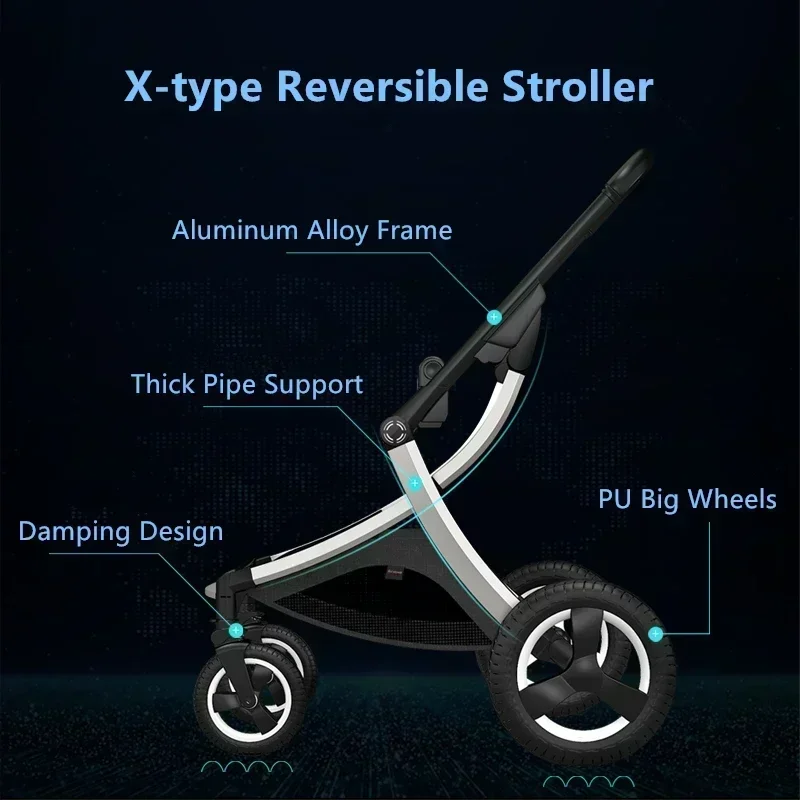 Adjustable Luxury Baby Stroller 3 in 1 Portable High Landscape Luxury Stroller Pink Stroller Travel Pram Pushchair