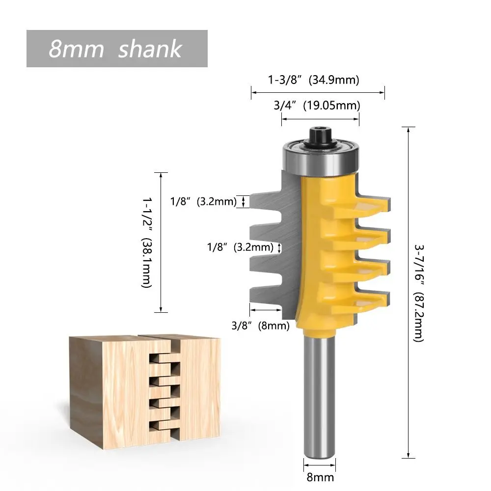 New 8mm Shank Milling Cutter Cone Adjustable Finger Joint Glue Router Bit Rail Reversible Wood Router Cutter Power Tools