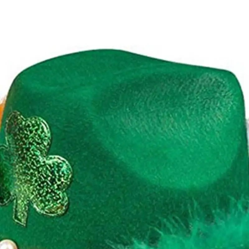 

652F Irish National Day Top Hat Green Cowgirl Hat Wide Brim Hat Fashion Patrick Day Fedora Musical Festival Brimmed Hat