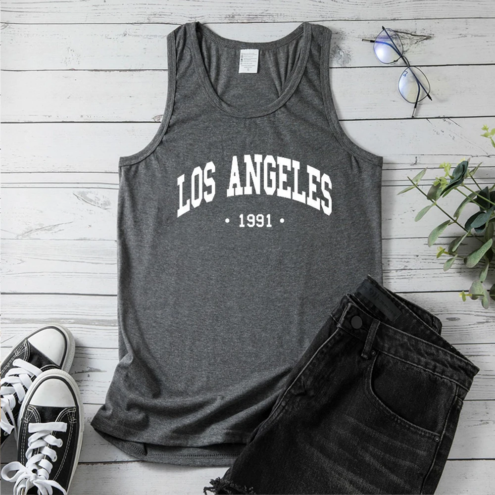 Seeyoushy LOS ANGELES 1991 Fun Printed Top 2023 New Summer Women's Tank Top Crewneck Trend Sportswear Y2K Aesthetic Shirt