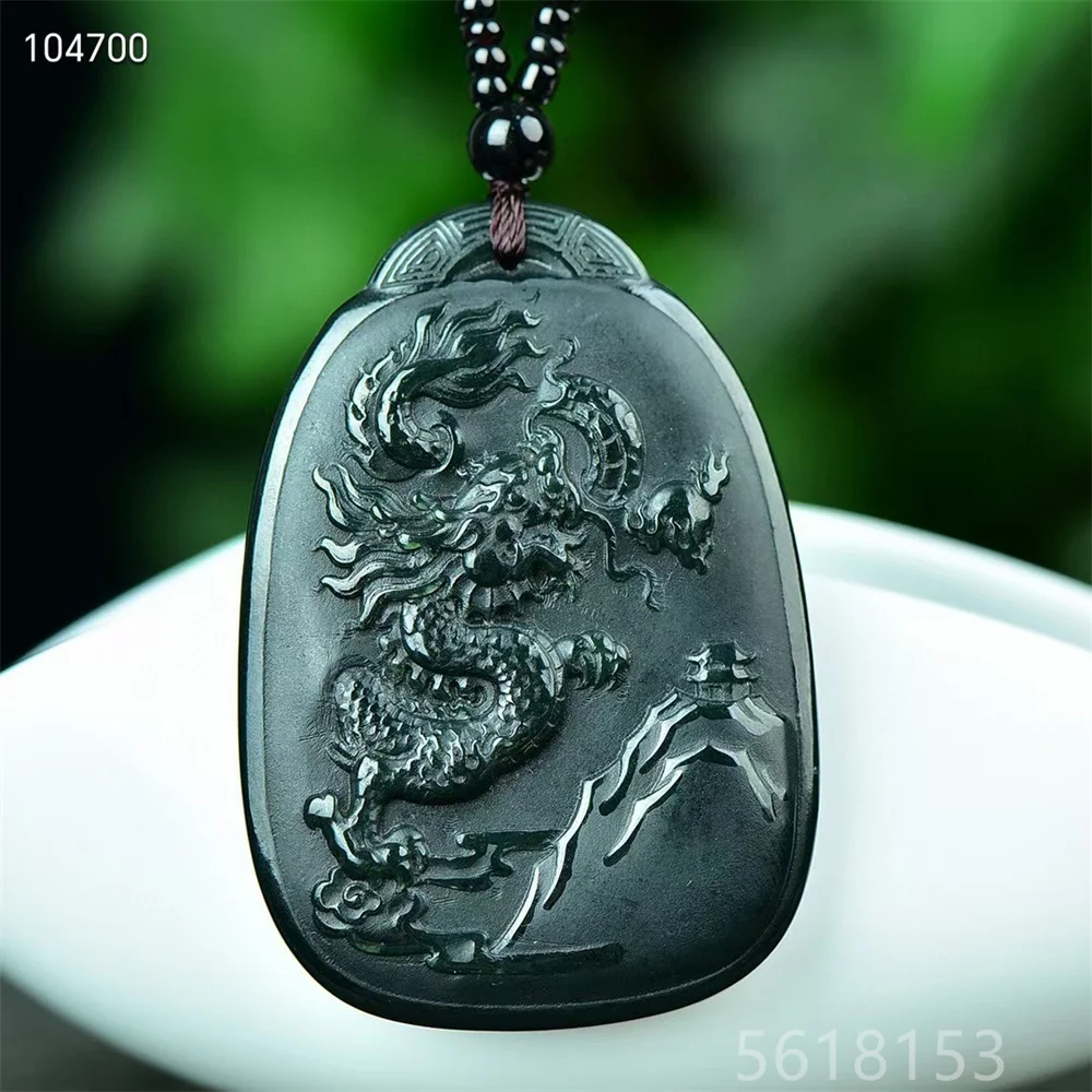 Double sided Hetian Green Jade Dragon Safe and Successful Square Pendant and Necklace