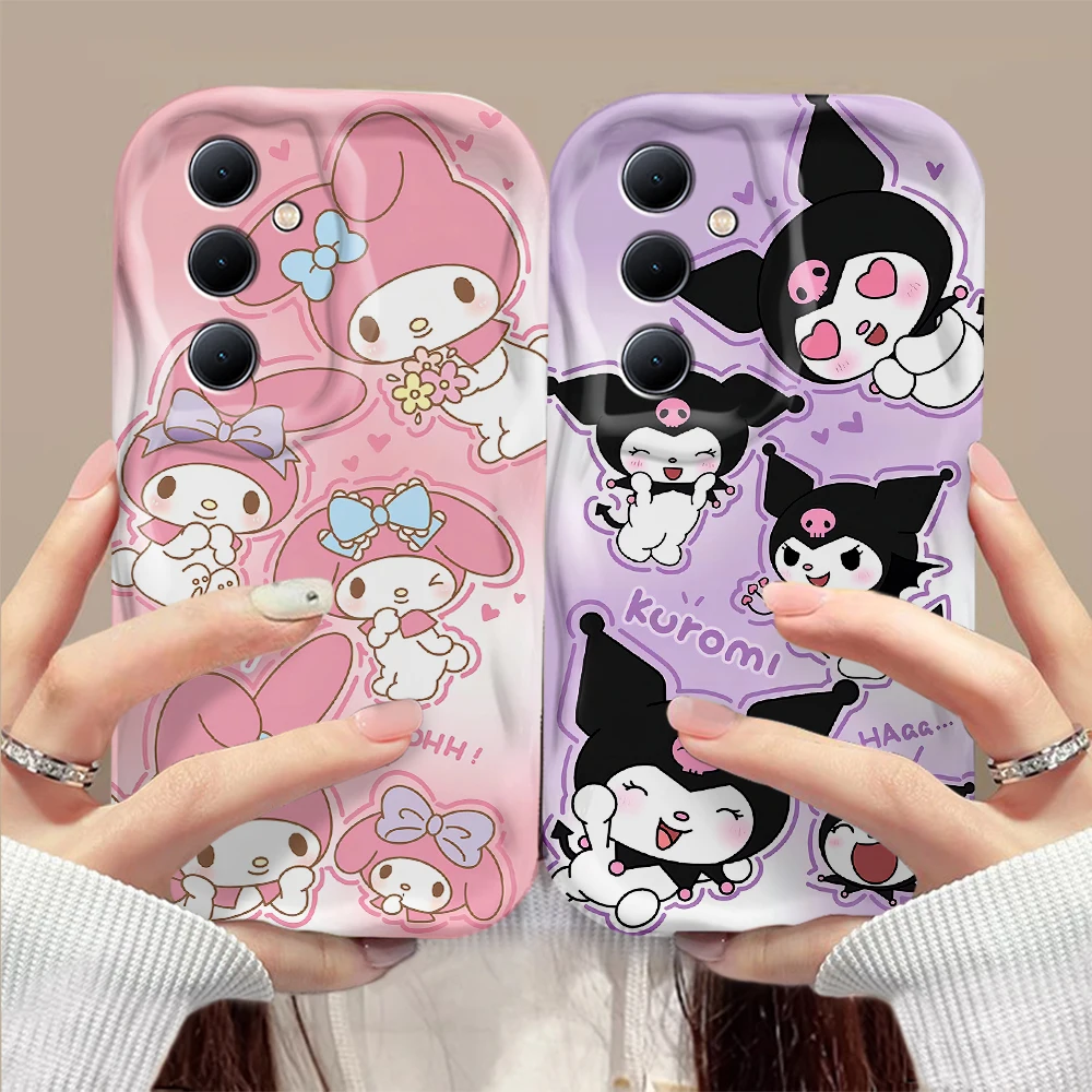 Cartoon Kuromi My Melody Pochacco 3D Wave Phone Case For OPPO Reno 11 F 8 T 7 Z 6 5 4 Pro F23 F11 F9 4G 5G Silicone Back Cover