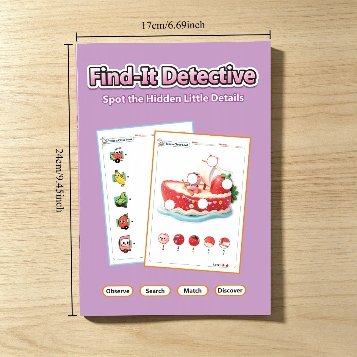 32 Pages Find It Detective Activity Workbook, Spot Hidden Details Observation Training Book, Learning Matching Workbook for Kids