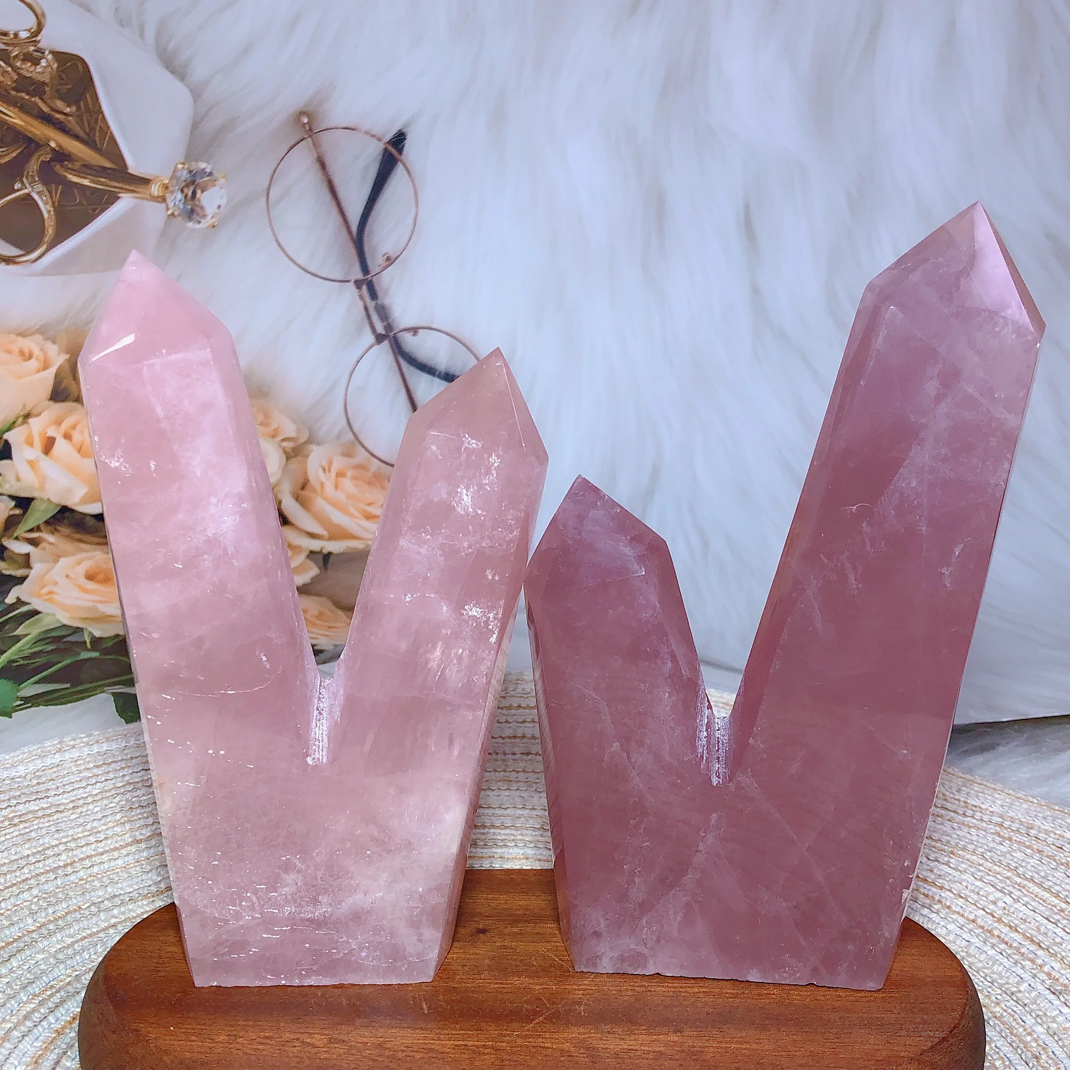 

Healing Natural Crystals Rose Quartz Double Jasper Tower High Quality Mineral Home Decorations Reiki Ornament Room Decor Gift