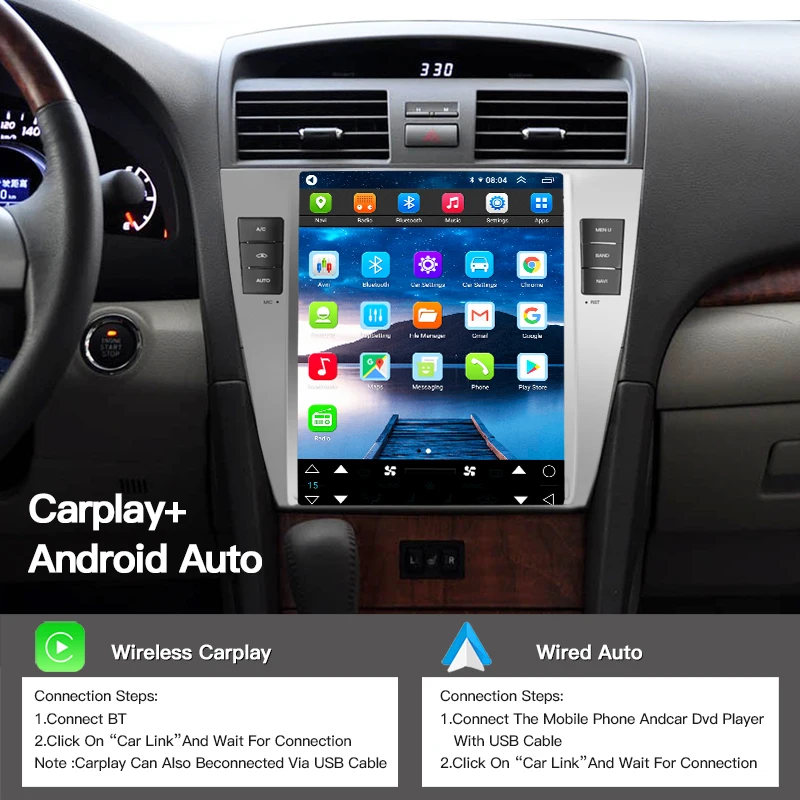 Carplay Android 13 pour Toyota Camry 2007-2011, Auto pour les placements, Écran, Autoradio, Navigation GPS, Lecteur Stéréo, Limitation, 2Din, Wifi