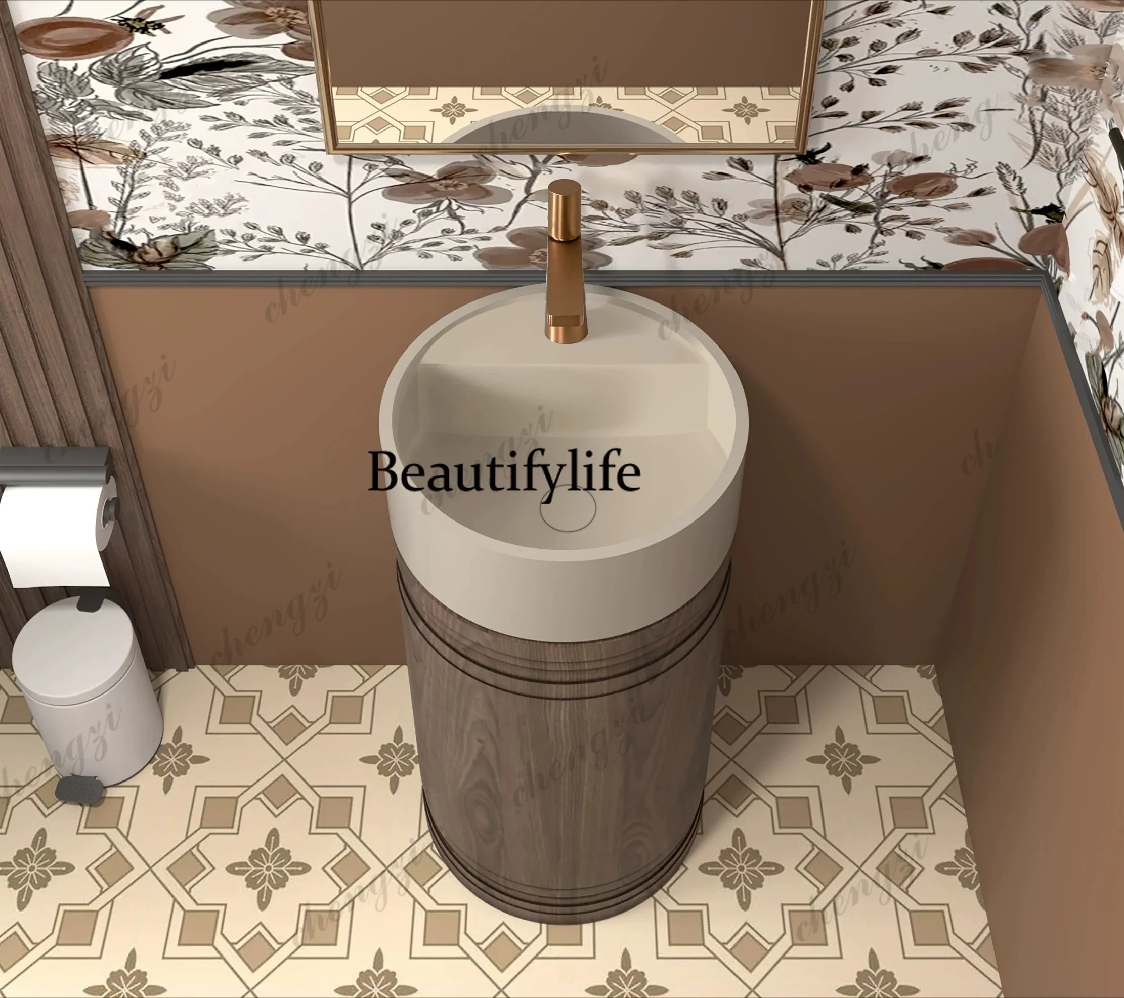 Medieval style sink, column, washstand, bathroom, bathroom, integrated floor-to-ceiling retro