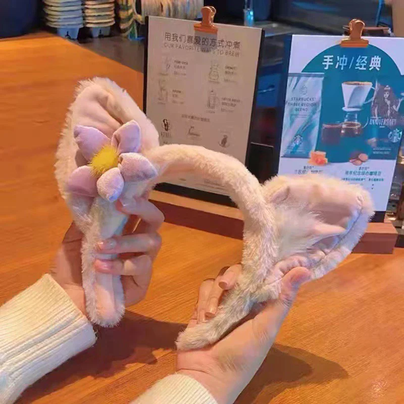 Kawaii Fox Plush Hair Tie New 2022 Small Bow Catch Band Pink Ears Headband Women Hair Accessories Fashion Popular Hot
