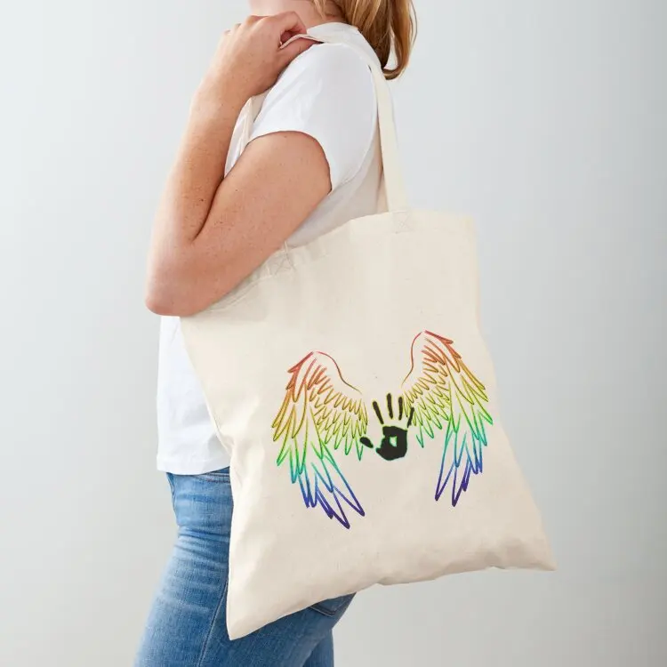 

Supernatural: Rainbow Angel Wings With Handprint Tote Bag custom tote bag free delivery bags hand bags tote bag custom