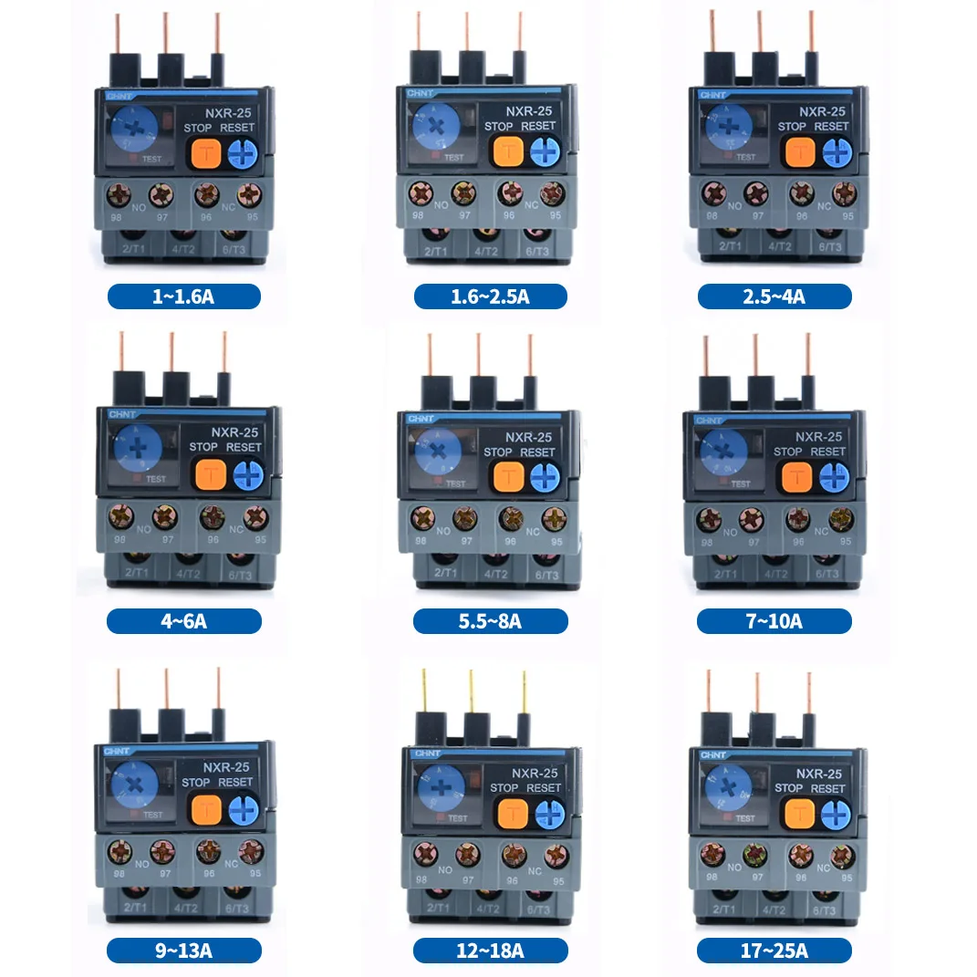 NXR-25 Relay 0.63-1A 1-1.6A 1.6-2.5A 2.5-4A 4-6A 5.5-8A 7-10A 9A ~ 100A Thermal Overload Relay for NXC Series AC Contactor