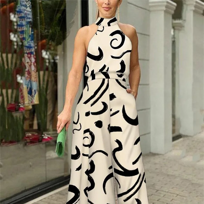 Fashionable round Neck Sexy Print European And American One-Piece Suit for Women New Ins Style Cross-Border Women's Clothing