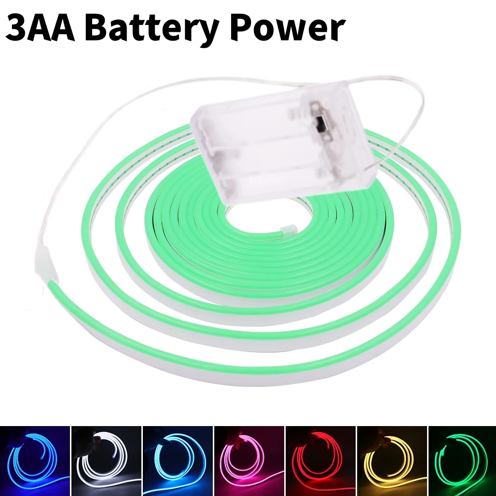 3AA Battery Power Neon Strip IP65 Waterproof LED Light Sign String Lamp 2835 120leds/m White Warm Red Green Ice Blue Yellow Pink