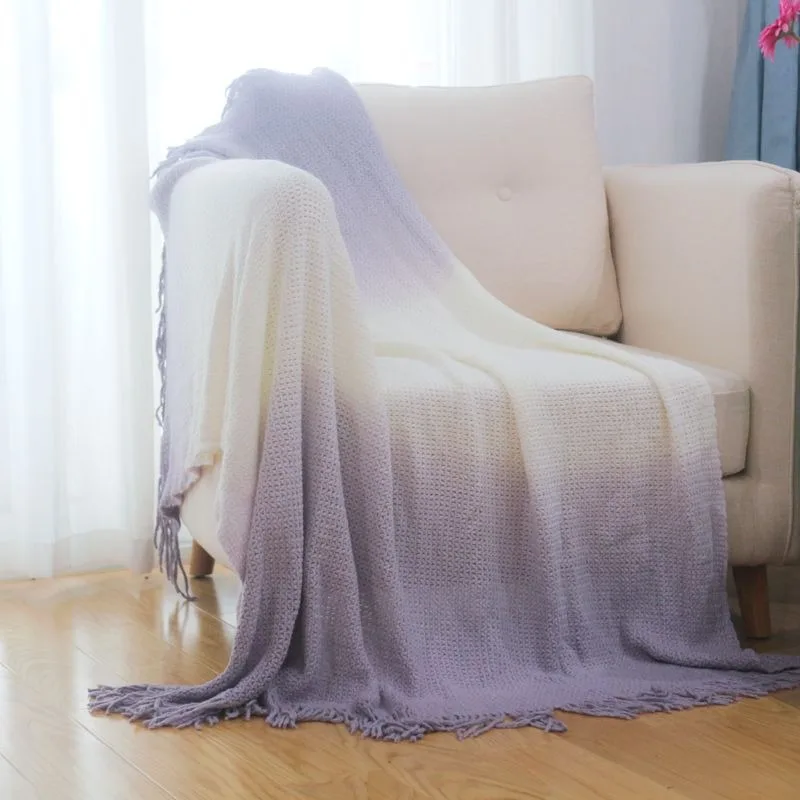 

Gradient Purple Wheat Ear Knitted Sofa Blanket Shawl Bedside Towel Decorative Blanket Nap Blanket