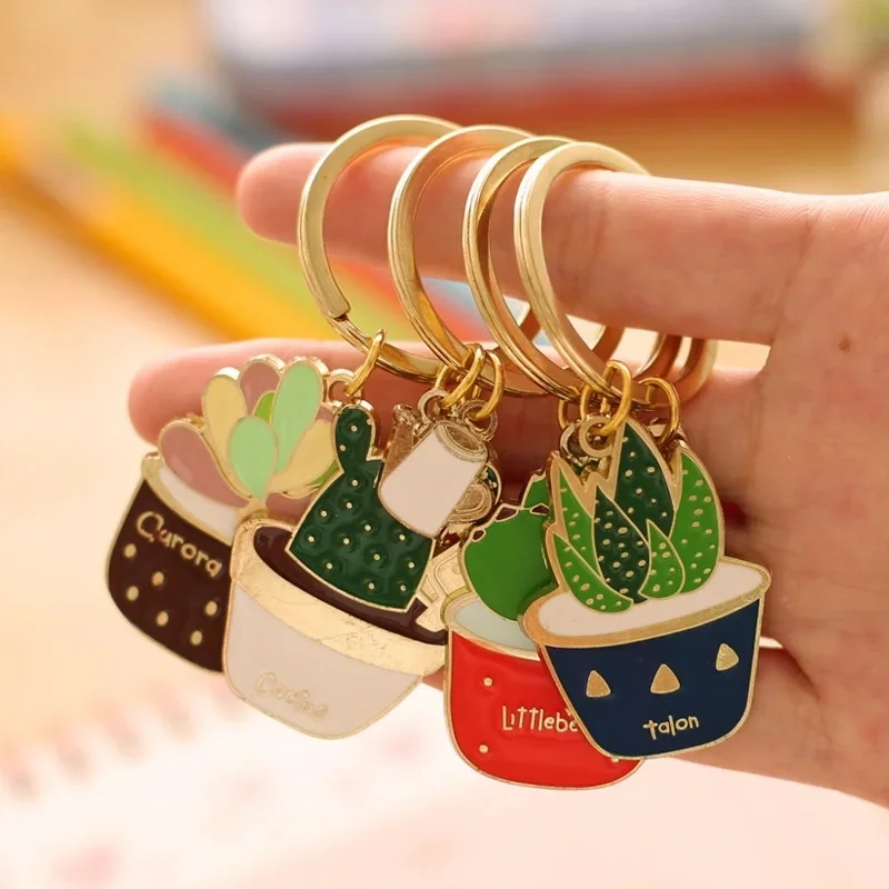 New Women's Metal Keychain Jewelry Succulent plants Key Ring European and American Pop Style Key Accessories