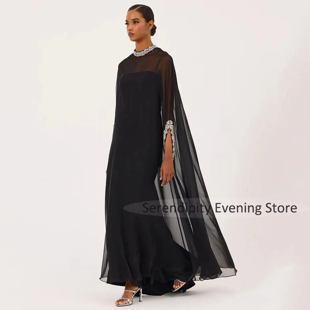 Evening Dresses for Women 2025 Crystal O Neck Detachable Cape Mermaid Evening Gowns Ankle Length Spaghetti Straps Formal Dresses