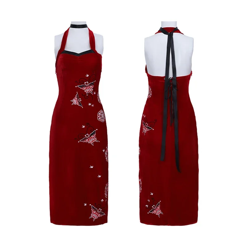 

Cosplay Costumes Halloween Women Red Lace Evil Cheongsam Lingerie Outfits Carnival Party Disguise Suit Stage Wear