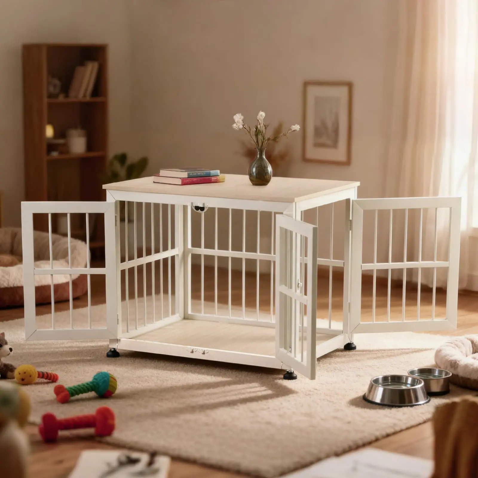 32 Inch Heavy Duty Dog Crate Furniture for Medium and Small Dogs, Decorative Pet House End Table, Wooden Cage Kennel