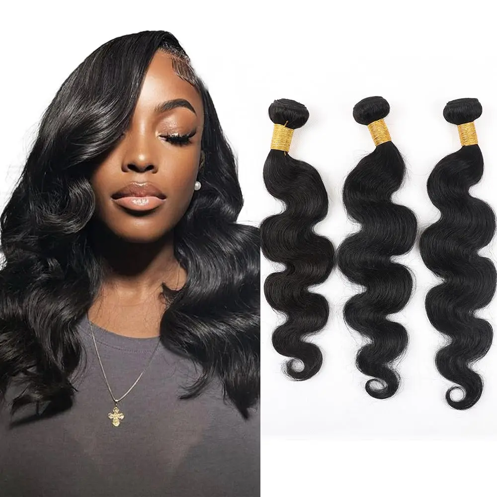 Onda brasileira do corpo do cabelo humano, pacotes do Weave, cor natural, 10A, 16 ", 18", 20 ", 3 pacotes