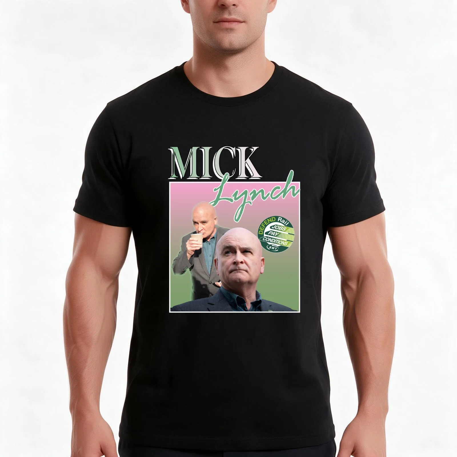 RMT General Secretary Mick Lynch T-Shirt, Summer Casual Cotton Tee, Oversized Streetwear Tops, Vintage Graphic Print