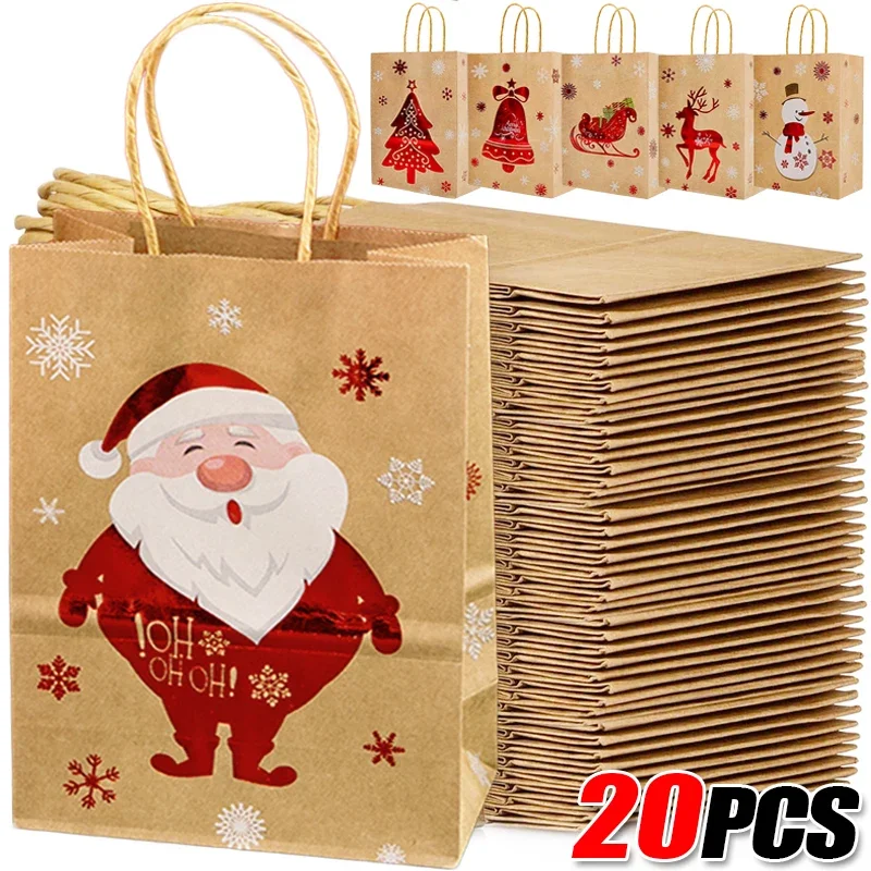 Venta al por mayor de bolsas de regalo de papel Kraft de Navidad, caja de regalo de galletas y dulces de Papá Noel, bolsa de embalaje, suministros de decoración del hogar para fiesta de Navidad 2024