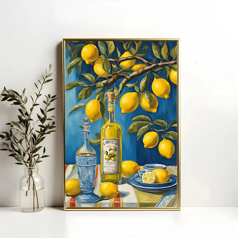 Mediterranean Italy Lemon Blue Door Coastal Poster Amalfi Travel Windows Scenery Canvas Painting Print Wall Art Kitchen Decor