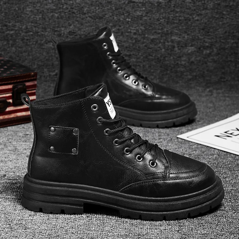 รองเท้าบูทผู้ชายแฟชั่นหนัง รองเท้าบูทมอเตอร์ไซค์ผู้ชาย ดีไซน์สไตล์อังกฤษ รองเท้าบูทข้อเท้าแบบใหม่ รองเท้ากีฬาผู้ชายหุ้มข้อสูงกันลื่นสำหรับกิจกรรมกลางแจ้ง