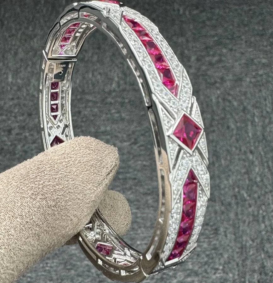 

100% 925 Sterling Silver Ruby High Carbon Zirconia Gemstone Bracelets For Women Bangle Jewelry Anniversary Gifts Wholesale