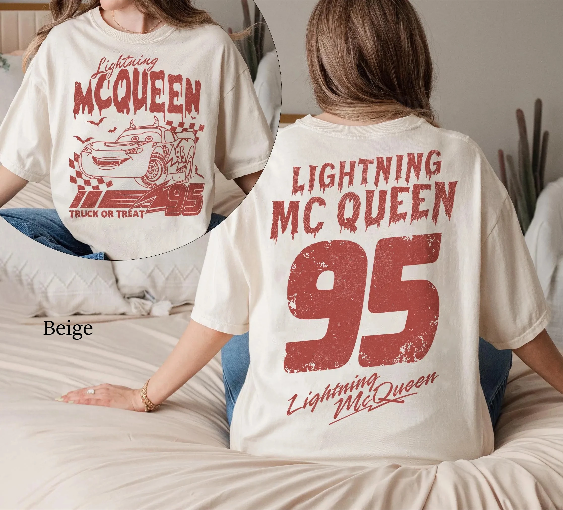 

Комфортные цвета, рубашки McQueen в стиле ретро с молнией на Хэллоуин, двусторонняя футболка Disney Pixar Cars Trick or Treat