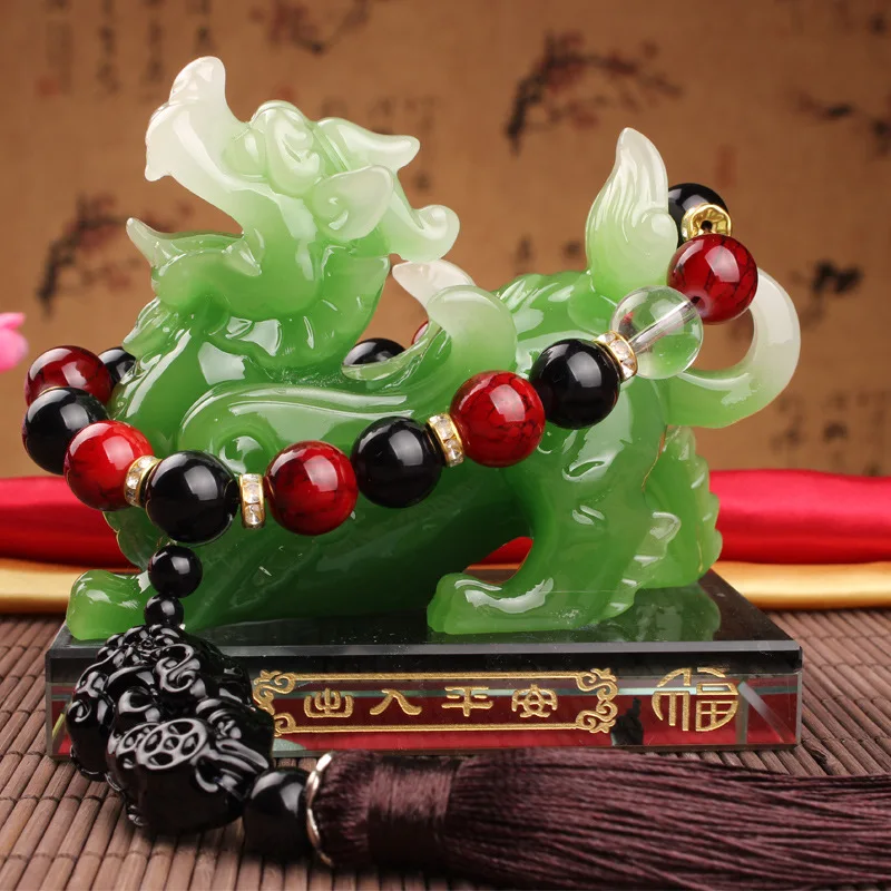 Maison bureau entreprise boutique voiture efficace prélèvement affaires bonne chance argent dessin résine jade Dragon PI XIU FENG SHUI statue