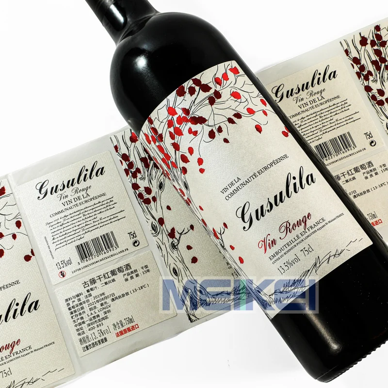 custom.Red Foil Spot Custom Bottle Label Black Embossed Premium Champagne Labels Anti-Fade Wine Bottles Labels Printing