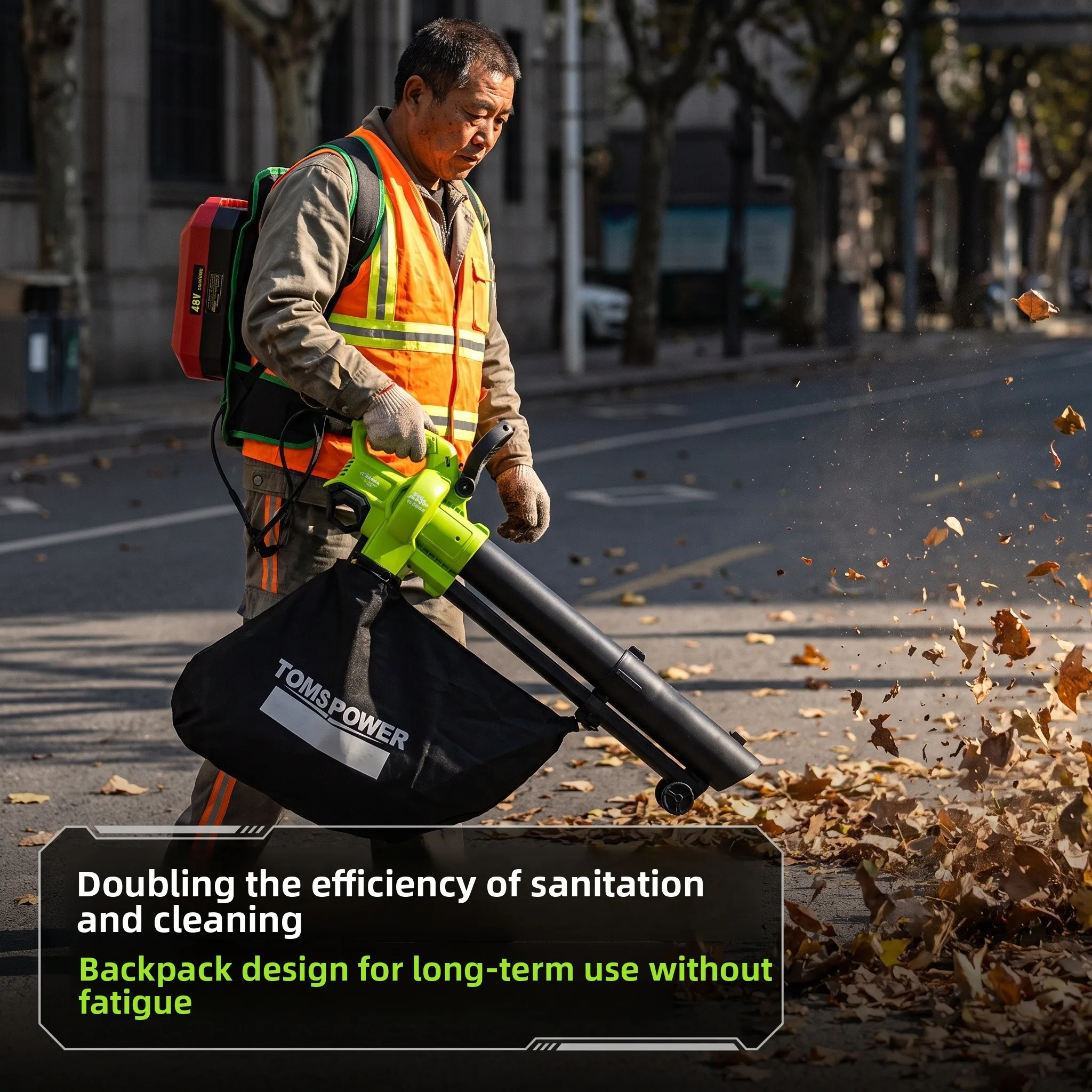 Backpack 40V Leaf Vacuum Shredder, Outdoor Lawn Yard Leaf Collector Road‑use Garden Leaves Cleaning Vacuum Cleaner